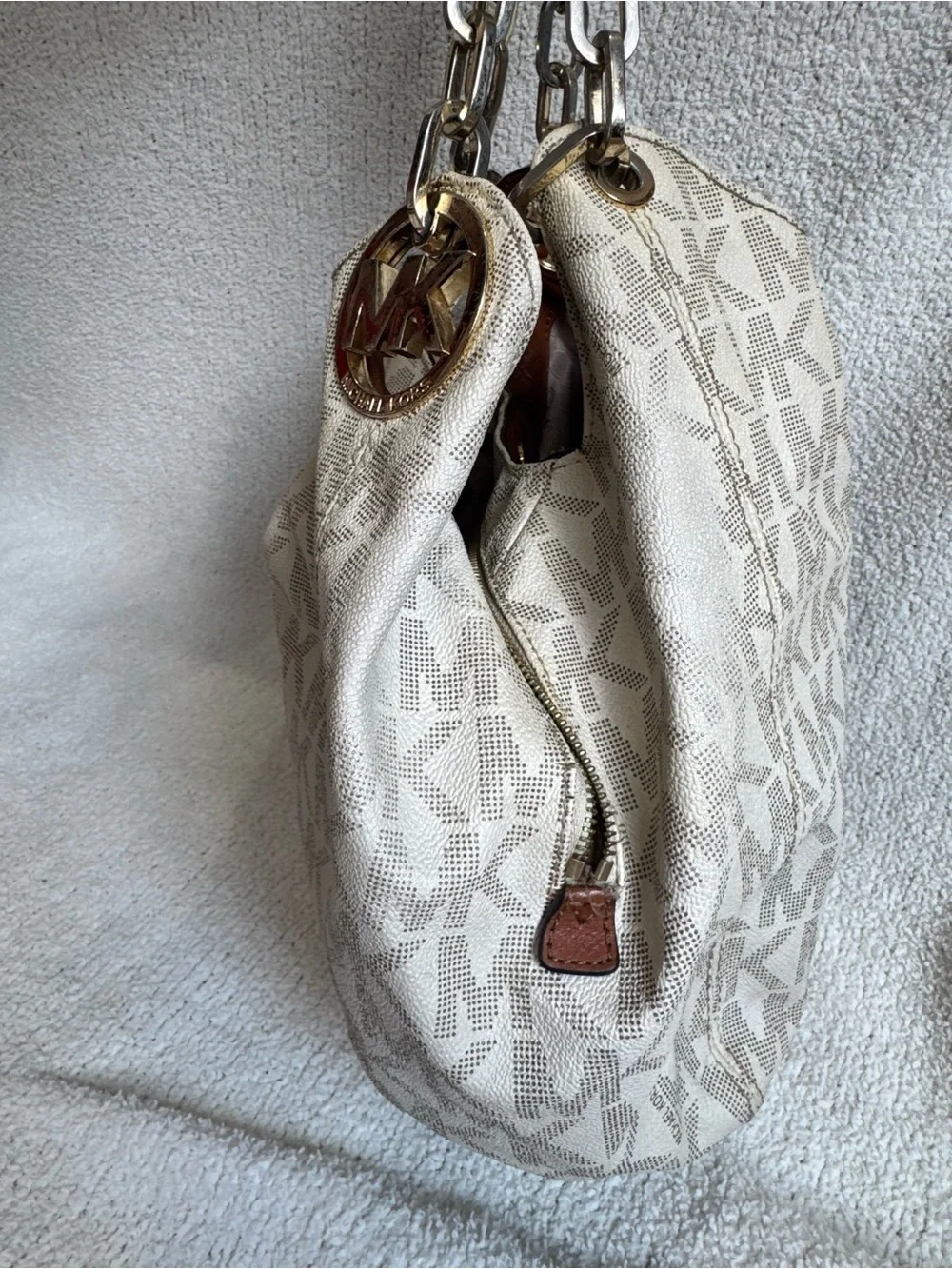Michael Kors Cream MK Logo Hobo Bag
